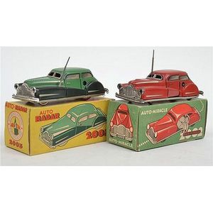 Two Fabrication Joustra Francais vehicles (French), clockwork;…