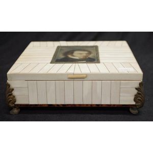Vintage faux ivory decorated jewellery box lid with inset…
