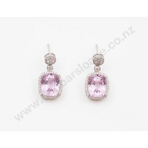 14ct white gold kunzite and diamond cluster pendant drop&hellip;