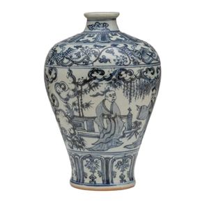 A Chinese blue and white meiping ceramic vase featuring scholar&hellip;