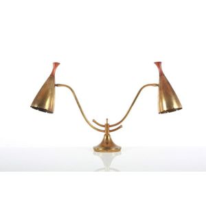 A Gerold Thurston double brass table lamp by Lightolier. Height…