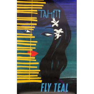 A Teal Tahiti Screenprint poster Arthur Thompson circa 1950's.…