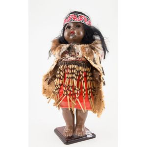 New Zealand Pedigree all hard plastic Maori doll full flax…