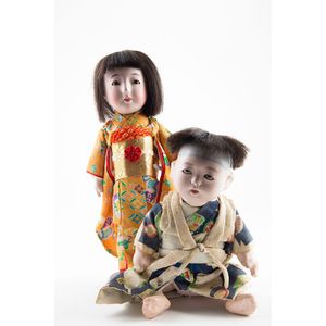 Two Japanese Itchimatsu composition dolls vintage and modern…