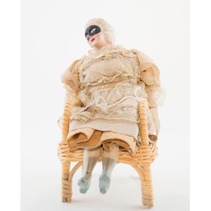 Early 20th century wood and composition character lady doll…