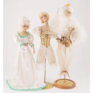 Two wax over composition half head dolls painted features with…