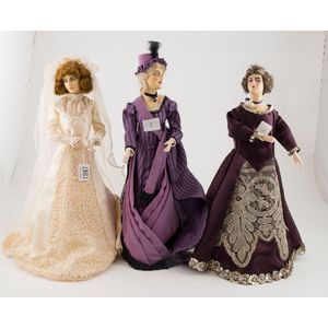 Two wax over composition half head dolls painted features with…