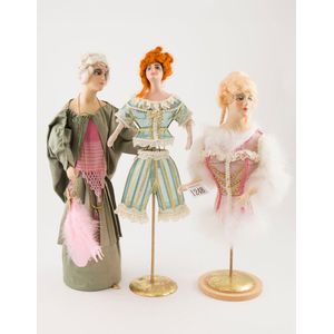 Two wax over composition half head dolls painted features with…