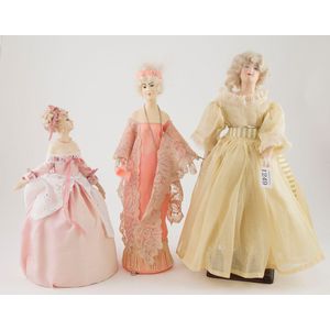 Two wax over composition half head dolls painted features with…