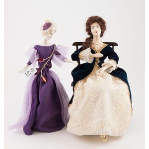 Two wax over composition half head dolls painted features with…