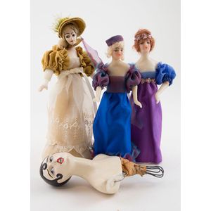 Two all wax and wax over composition half head dolls painted…