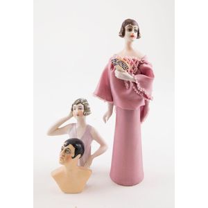 Wax over composition & two china half head dolls Art Deco head…