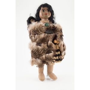 Maori doll, mother and child moulded hard plastic head on rag…