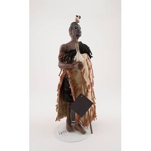 Hand crafted carved wooden Maori warrior doll stands with hair…
