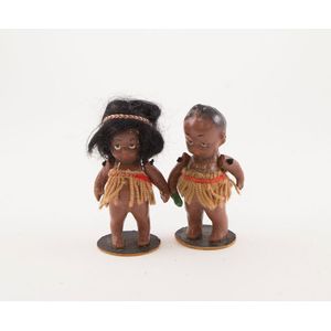 Pair all composition Maori boy and girl dolls standing on bases…