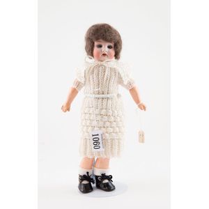 C E Kling & Co bisque doll blue eyes, brown mohair wig on…
