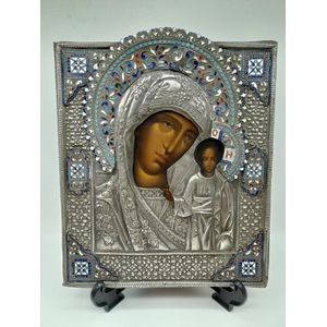 Exquisite 19th century 84 Russian embossed silver oklad with…