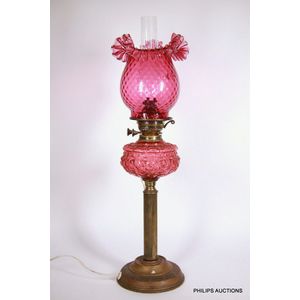 19th Century Cranberry Glass Banquet Lamp with Electric Conversion ...