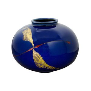 Greg Daly, white porcelain ovoid vase, with cobalt running&hellip;