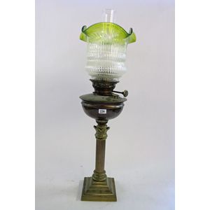 Glass Pedestal Oil Lamp with Brass Stem and Marble Base –  SummerhillCuriosities