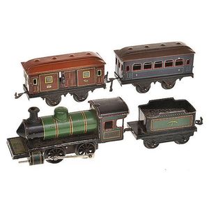 A Bing O gauge clockwork train set, including 0-4-0 locomotive…