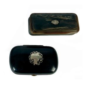 Two Victorian horn snuff boxes, one with silver fox's head set…