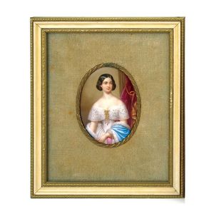 A portrait miniature, hand painted on porcelain, a young…