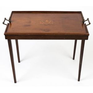 Antique Hand Carved Serving Tray Table, 1880s