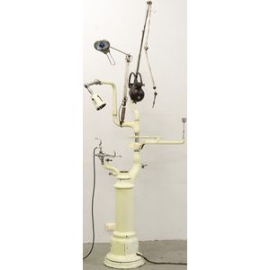 Vintage dentist's pedestal with associated motor driven drill,…