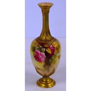 Handpainted Royal Worcester Rose and Gilt Vase (19cm) - Royal Worcester ...