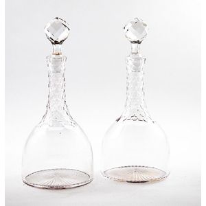 Pair late Victorian wine decanters, plain bodies with multiple…
