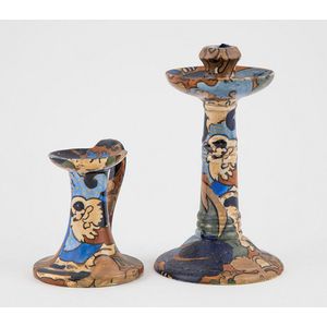 Two Bursley Ware Art Deco candlesticks 'Amstel' design by…