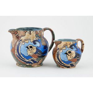 Two Bursley Ware Art Deco graduated water jugs 'Amstel' design…