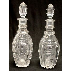 Pair Victorian crystal liqueur decanters faceted cut crystal…