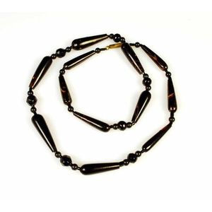 C.1930's carved dark coral and jet bead necklace
