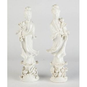 Chinese White Porcelain Guan Yin & Lotus Bowls (Pair) - Ceramics ...