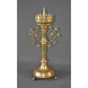 Gothic Revival Brass Candlestick, 53cm Height - Candelabra