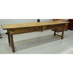 Antique French 17th-18th century trestle farmhouse table with a…