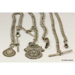 Three antique silver fob chains. All sterling silver, the…