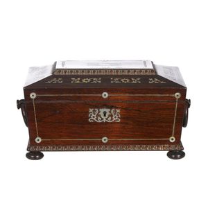 A fine Regency rosewood workbox of sarcophagus form, inlaid&hellip;