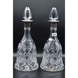Pair of quality cut crystal decanters with sterling silver…