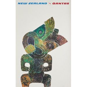 A vintage Qantas New Zealand tiki poster, C. 1970s, 'Printed in…