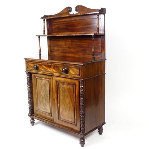 A Regency flame mahogany chiffonier, small elegant proportions,…