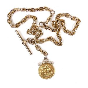 Gold Fob Chain with Sovereign Pendant - 45.4gm - Pendants/Lockets ...