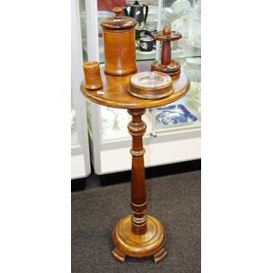 Vintage turned wood pedestal Smoker's stand with fitted…