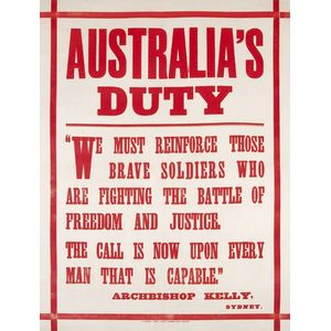 'Australia's Duty', letterpress poster printed by A.J. Mullett,…