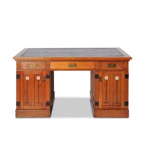 Desk in the manner of Peter Behrens, solid oak with inlay,…