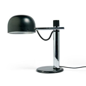 Brutalist table lamp, black metal and chrome. France, c 1970s,…