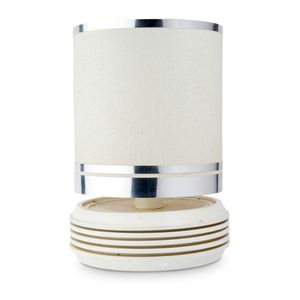 Table lamp, white painted metal, fiberglass shade. Italy, c…