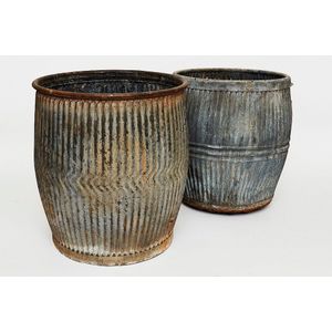 Two French tole planters, cylindrical with reeded bodies (2),…